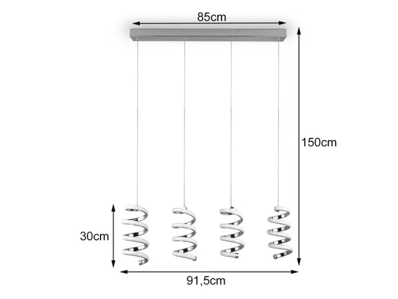 LED Pendelleuchte LAOLA 4-flammig in 3 Stufen dimmbar Silber Chrom, Breite 85cm