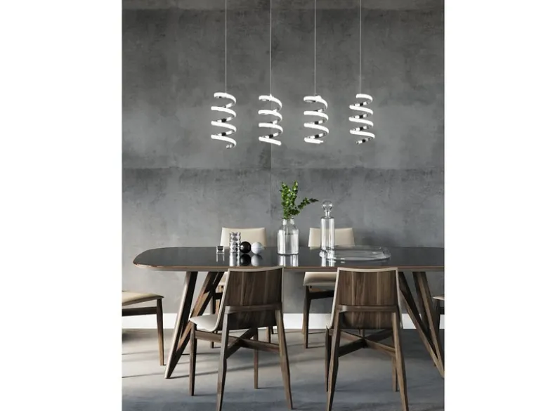 LED Pendelleuchte LAOLA 4-flammig in 3 Stufen dimmbar Silber Chrom, Breite 85cm