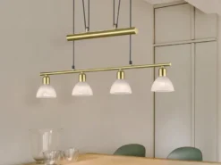 LED Pendelleuchte LEVISTO Messing 4-flammig höhenverstellbar bis 160cm, B: 80cm