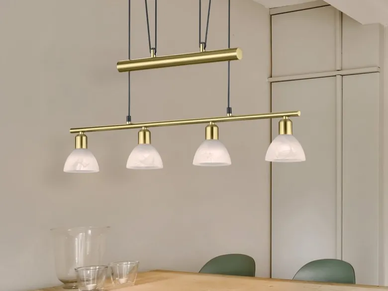 LED Pendelleuchte LEVISTO Messing 4-flammig höhenverstellbar bis 160cm, B: 80cm