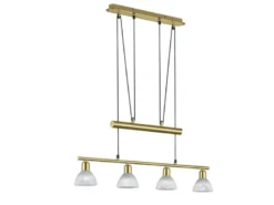LED Pendelleuchte LEVISTO Messing 4-flammig höhenverstellbar bis 160cm, B: 80cm