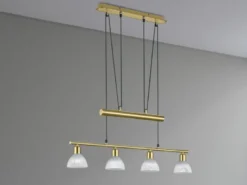 LED Pendelleuchte LEVISTO Messing 4-flammig höhenverstellbar bis 160cm, B: 80cm