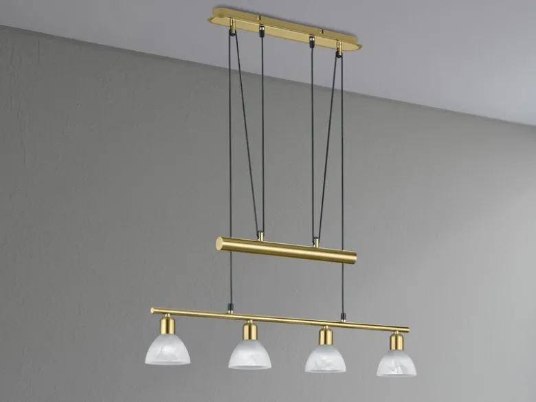 LED Pendelleuchte LEVISTO Messing 4-flammig höhenverstellbar bis 160cm, B: 80cm