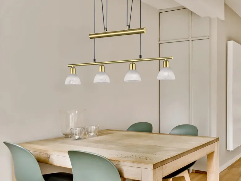 LED Pendelleuchte LEVISTO Messing 4-flammig höhenverstellbar bis 160cm, B: 80cm
