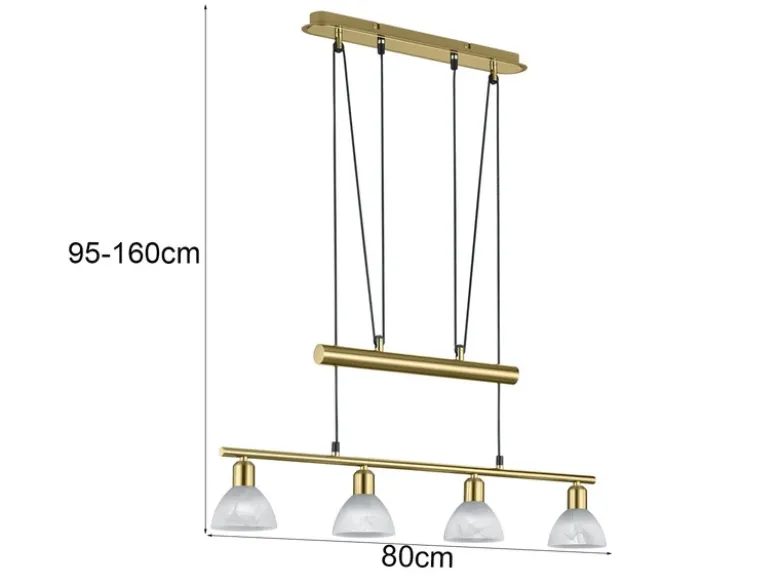 LED Pendelleuchte LEVISTO Messing 4-flammig höhenverstellbar bis 160cm, B: 80cm