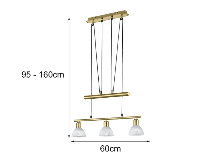 LED Pendelleuchte LEVISTO Messing 3-flammig höhenverstellbar bis 160cm, B: 60cm