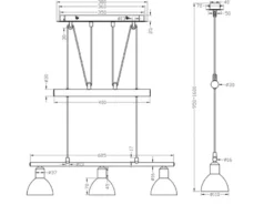LED Pendelleuchte LEVISTO Messing 3-flammig höhenverstellbar bis 160cm, B: 60cm