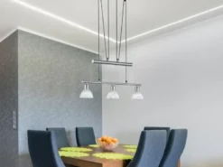 LED Pendelleuchte LEVISTO Silber 3-flammig höhenverstellbar bis 160cm, B: 60cm