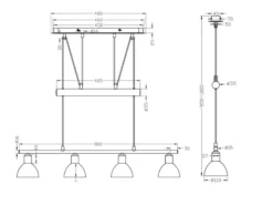 LED Pendelleuchte LEVISTO Silber 4-flammig höhenverstellbar bis 160cm, B: 80cm