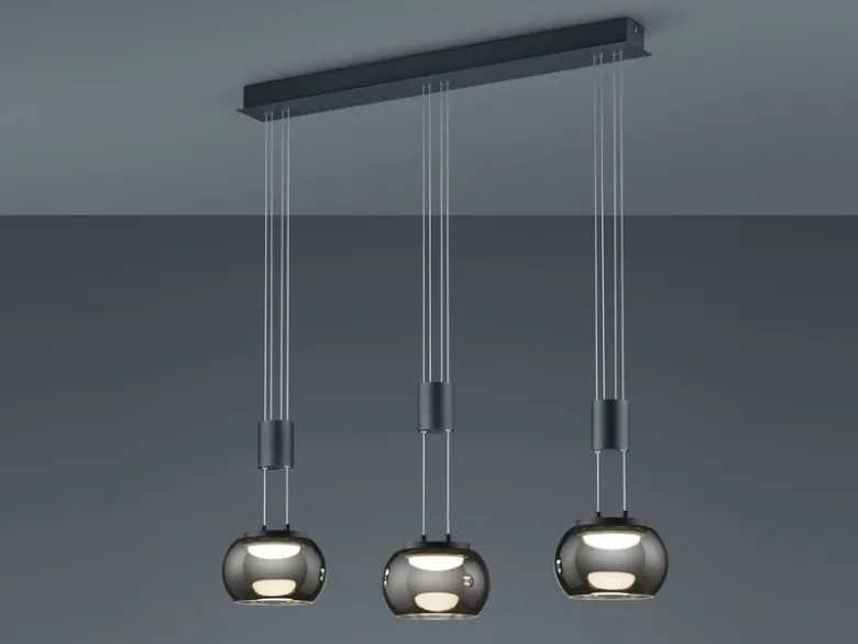 LED Pendelleuchte MADISON 3-flammig Rauchglas, höhenverstellbar, Breite 82cm