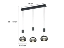 LED Pendelleuchte MADISON 3-flammig Rauchglas, höhenverstellbar, Breite 82cm