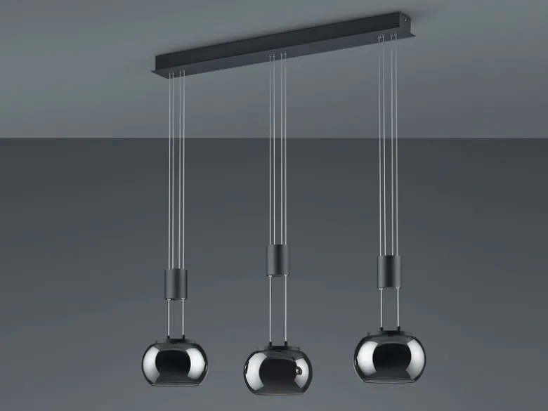 LED Pendelleuchte MADISON 3-flammig Rauchglas, höhenverstellbar, Breite 82cm