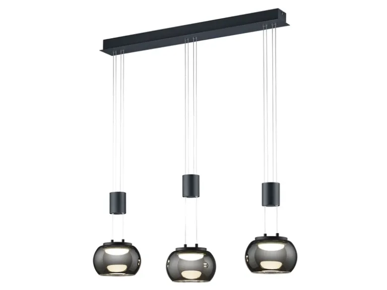 LED Pendelleuchte MADISON 3-flammig Rauchglas, höhenverstellbar, Breite 82cm