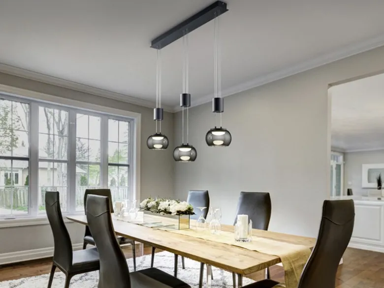 LED Pendelleuchte MADISON 3-flammig Rauchglas, höhenverstellbar, Breite 82cm