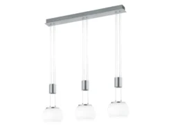 LED Pendelleuchte MADISON 3-flammig Silber mit Milchglas, Breite 82cm