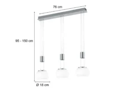 LED Pendelleuchte MADISON 3-flammig Silber mit Milchglas, Breite 82cm