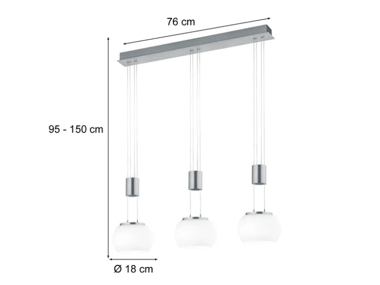 LED Pendelleuchte MADISON 3-flammig Silber mit Milchglas, Breite 82cm
