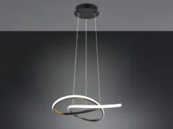 LED Pendelleuchte MANSA Schwarz, Metall Spiralschirm geschwungen, Ø 50cm