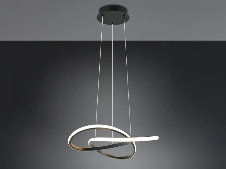 LED Pendelleuchte MANSA Schwarz, Metall Spiralschirm geschwungen, Ø 50cm