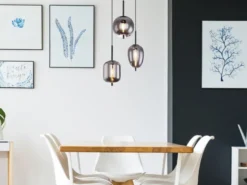 LED Pendelleuchte Metall Schwarz mit 3 Rauchglaskugeln, Ø 46cm