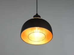 LED Pendelleuchte Metall Schwarz Gold mit Drahtgeflecht, Ø 18cm