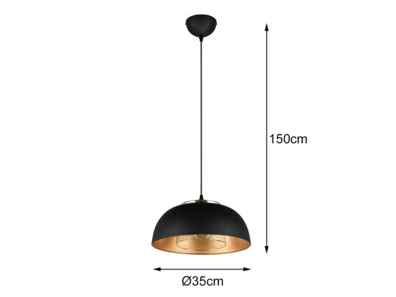 LED Pendelleuchte Metall Schwarz Gold mit Drahtgeflecht, Ø 35cm