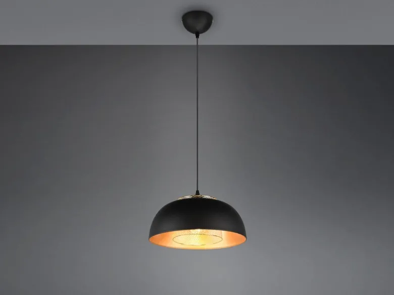 LED Pendelleuchte Metall Schwarz Gold mit Drahtgeflecht, Ø 35cm