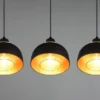 LED Pendelleuchte Metall Schwarz Gold mit Drahtgeflecht, Breite 68cm