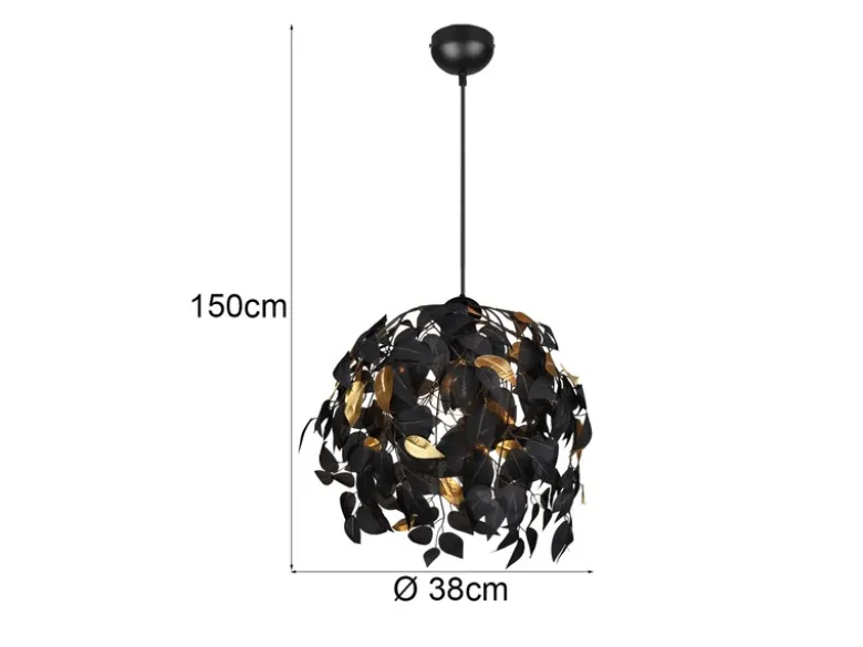 LED Pendelleuchte mit Blätter Lampenschirm Schwarz Gold, Ø 38cm