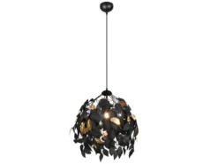 LED Pendelleuchte mit Blätter Lampenschirm Schwarz Gold, Ø 38cm