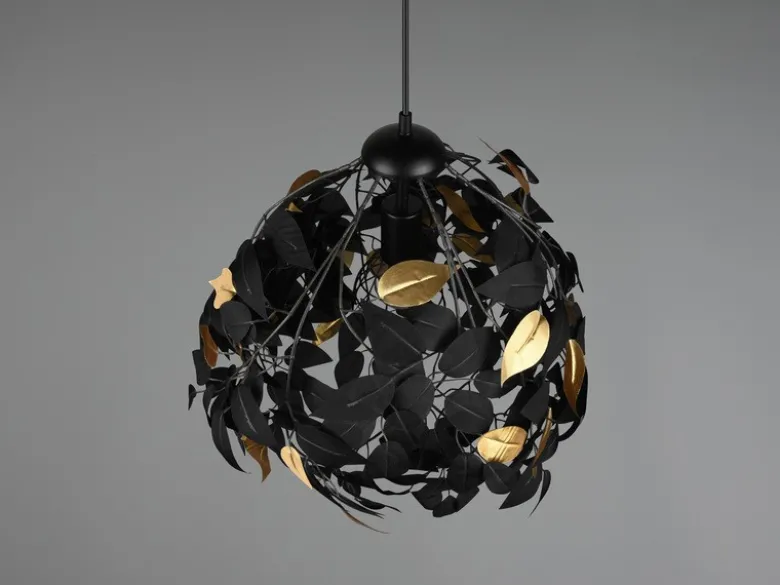 LED Pendelleuchte mit Blätter Lampenschirm Schwarz Gold, Ø 38cm