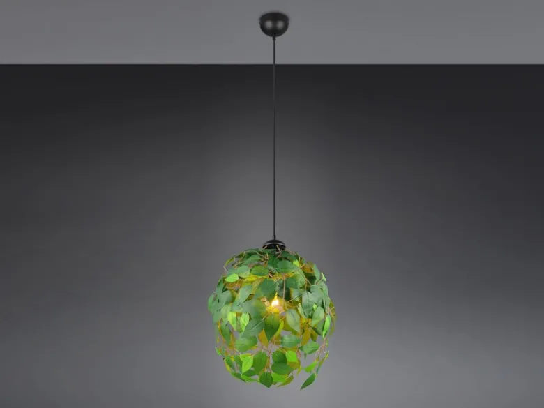 LED Pendelleuchte mit Blätter Lampenschirm in Grün, Ø 38cm