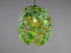 LED Pendelleuchte mit Blätter Lampenschirm in Grün, Ø 38cm