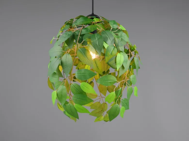 LED Pendelleuchte mit Blätter Lampenschirm in Grün, Ø 38cm