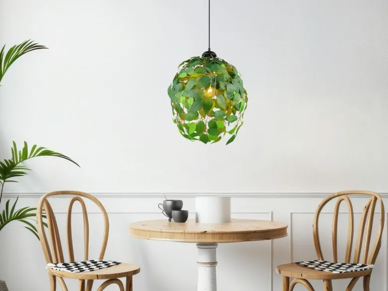 LED Pendelleuchte mit Blätter Lampenschirm in Grün, Ø 38cm