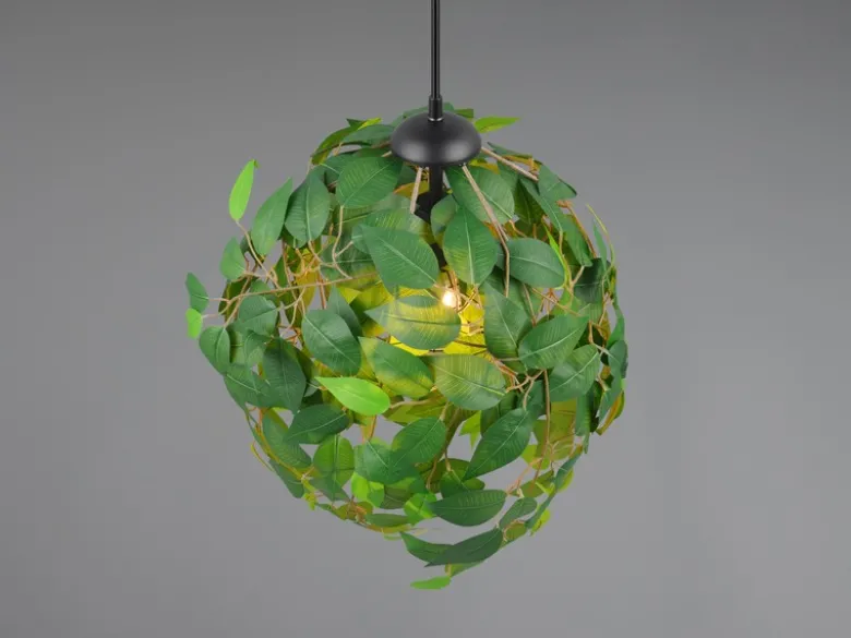 LED Pendelleuchte mit Blätter Lampenschirm in Grün, Ø 38cm