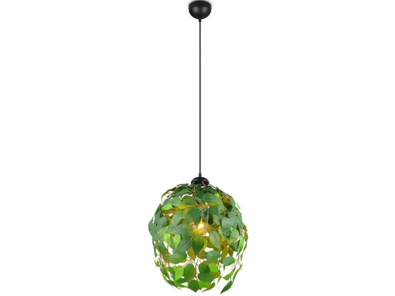 LED Pendelleuchte mit Blätter Lampenschirm in Grün, Ø 38cm