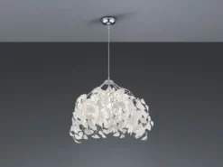 LED Pendelleuchte mit Blätter Lampenschirm in Weiß, Ø 38cm