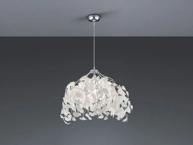 LED Pendelleuchte mit Blätter Lampenschirm in Weiß, Ø 38cm
