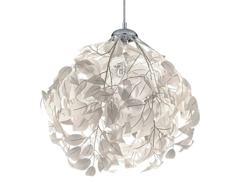 LED Pendelleuchte mit Blätter Lampenschirm in Weiß, Ø 38cm