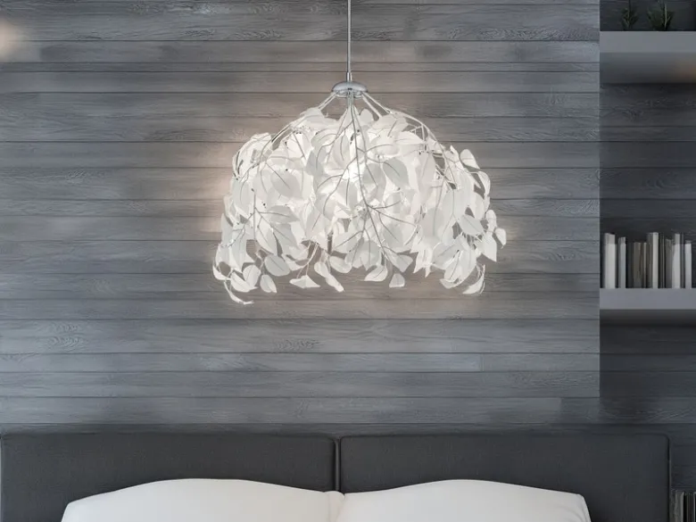 LED Pendelleuchte mit Blätter Lampenschirm in Weiß, Ø 38cm