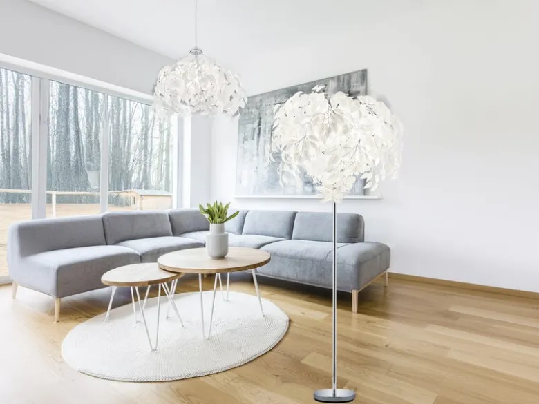 LED Pendelleuchte mit Blätter Lampenschirm in Weiß, Ø 38cm