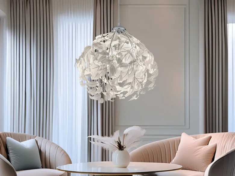 LED Pendelleuchte mit Blätter Lampenschirm in Weiß, Ø 38cm