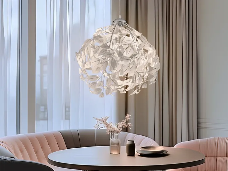 LED Pendelleuchte mit Blätter Lampenschirm in Weiß, Ø 38cm