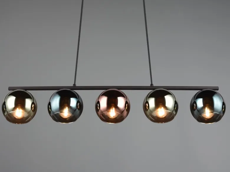 LED Pendelleuchte mit bunt verspiegelten Glaskugeln, Breite 83cm