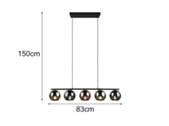LED Pendelleuchte mit bunt verspiegelten Glaskugeln, Breite 83cm