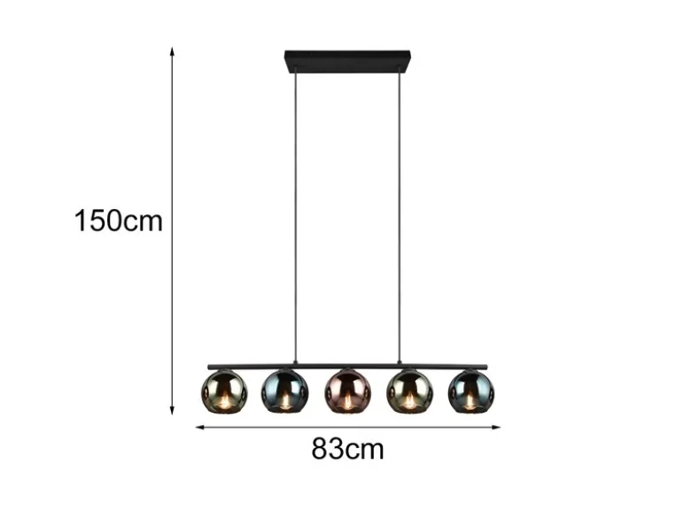 LED Pendelleuchte mit bunt verspiegelten Glaskugeln, Breite 83cm