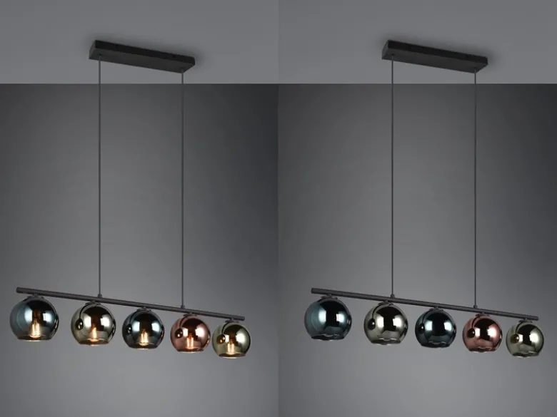 LED Pendelleuchte mit bunt verspiegelten Glaskugeln, Breite 83cm