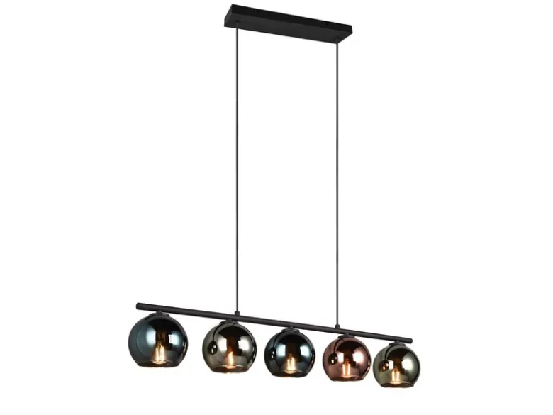 LED Pendelleuchte mit bunt verspiegelten Glaskugeln, Breite 83cm
