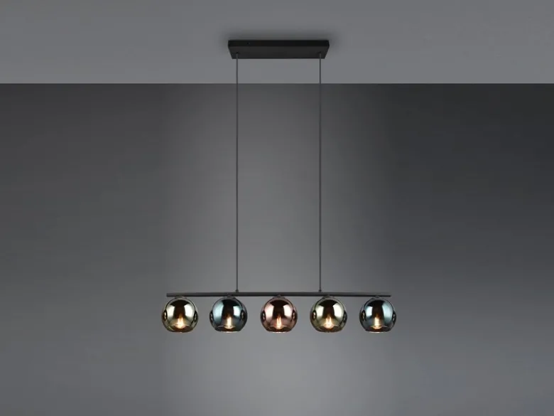 LED Pendelleuchte mit bunt verspiegelten Glaskugeln, Breite 83cm